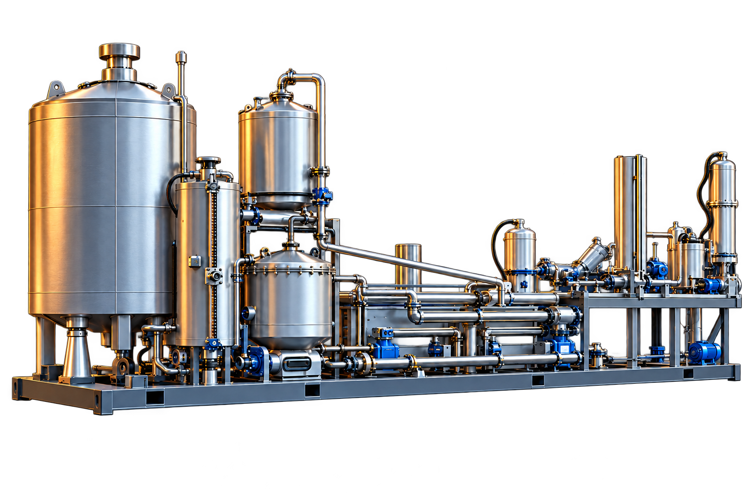 Industrial unit for removing solvents and moisture from process liquids